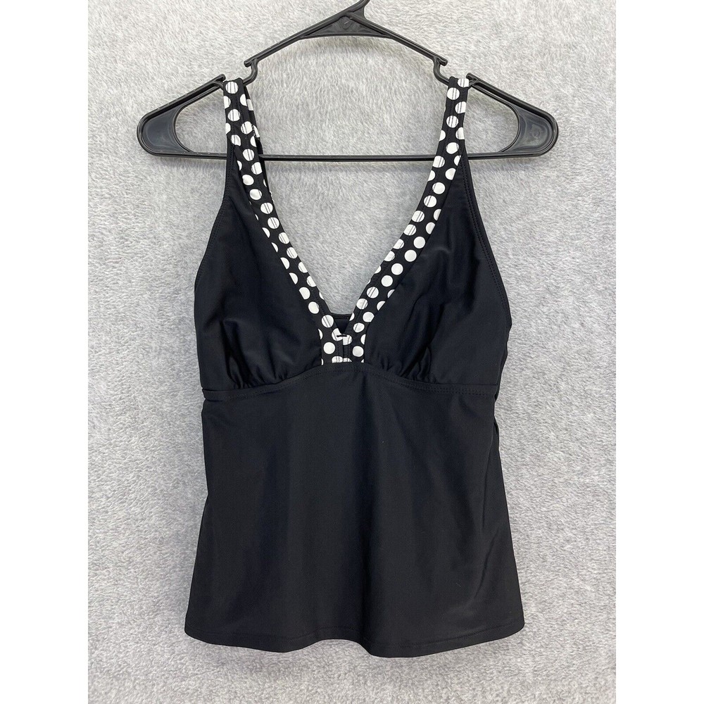 BPC Collection Women's Tankini Swim Top Size 6 Black Polka Dot Adjustable Strap